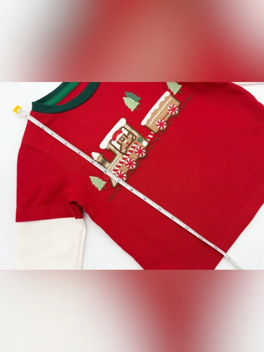 EUC Gymboree Holiday Embroidered Train Layered Top - Gingerbread House - Red 2T